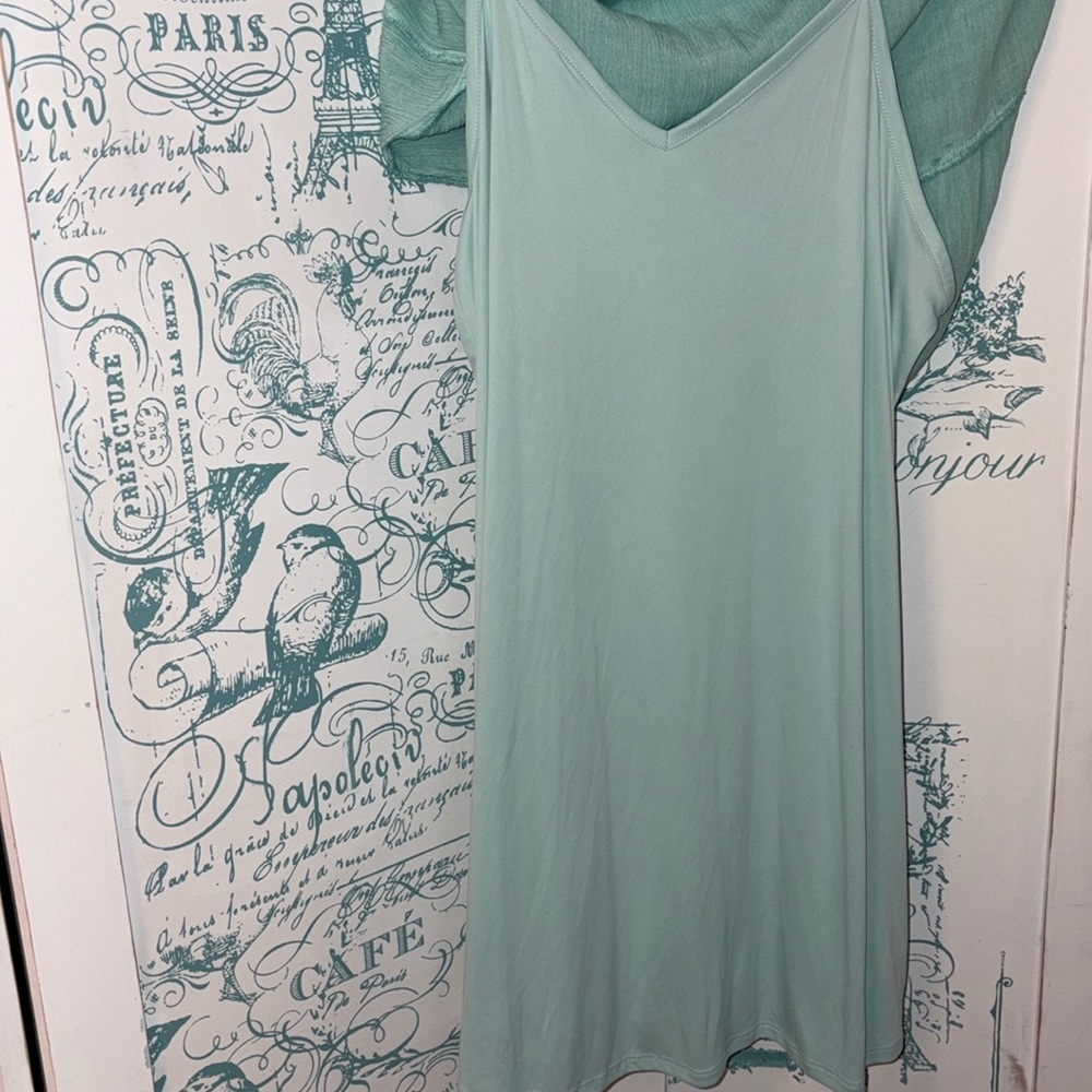 FRYE AND CO. Teal Ruffle Sleeve Dress w/slip NWOT - Picture 9 of 12